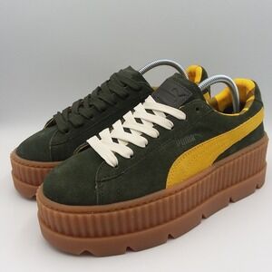 Puma X Fenty Rihanna Cleated Creeper Green Yellow Suede Platform Shoes Women's 8
